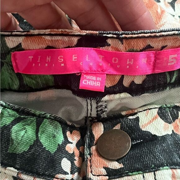 Tinseltown Floral Denim Jeans Black Pink Size 5 - Picture 5 of 7